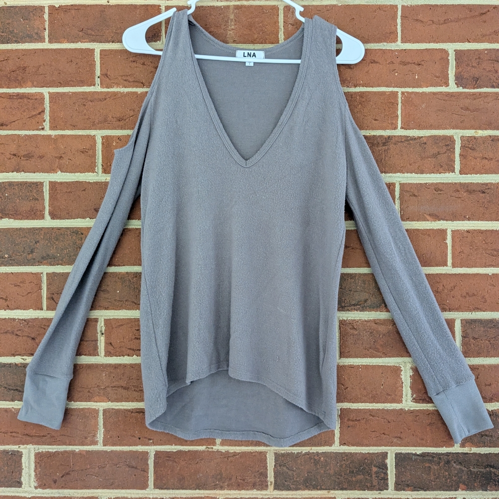 LNA Women's Long Sleeve Cold Shoulder Top - Gray